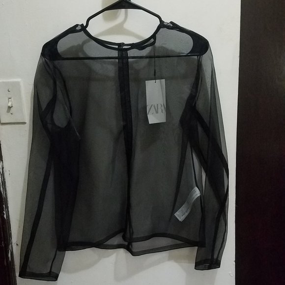 Zara Tops - Zara Sheer Organza Black Top Small NWT